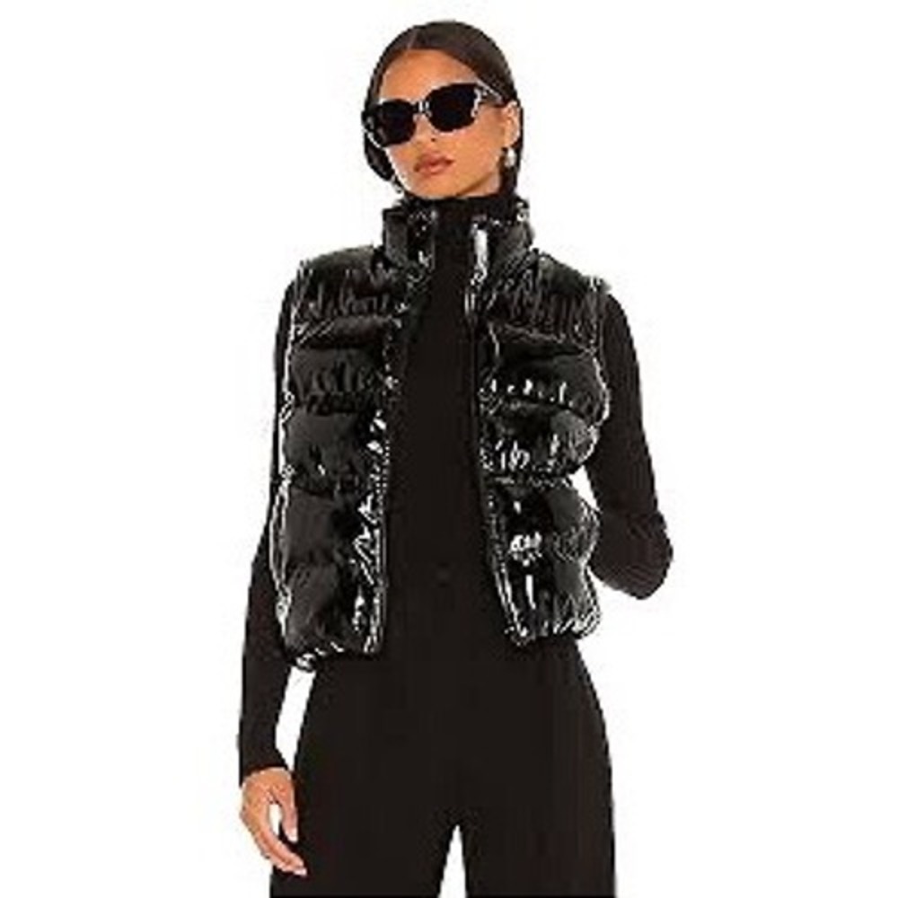 Steve Madden Puffer Vest Women XS Black Excellent Faux Leather Streetwear Chic